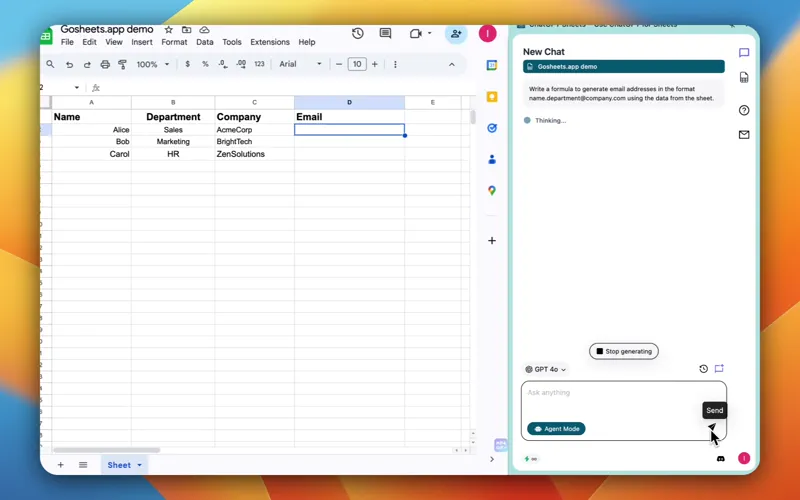 Just ask — ChatGPT for Google Sheets writes and explains it demonstration